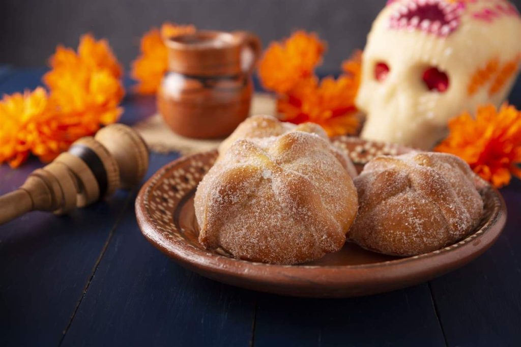Pan de Muerto on a Day of the Dead altar offering